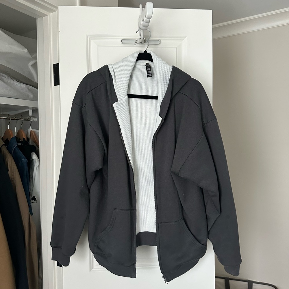skims cotton waffle lined oversize hoodie xs